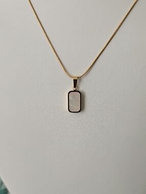 Gold Mother-of-Pearl Rectangle Pendant Necklace - Stainless Steel